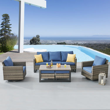 Patio Conversation Set 6-Piece with Sofa, Swivel Glider Chairs, Coffee Table, and Ottoman, GRS Series - Belord