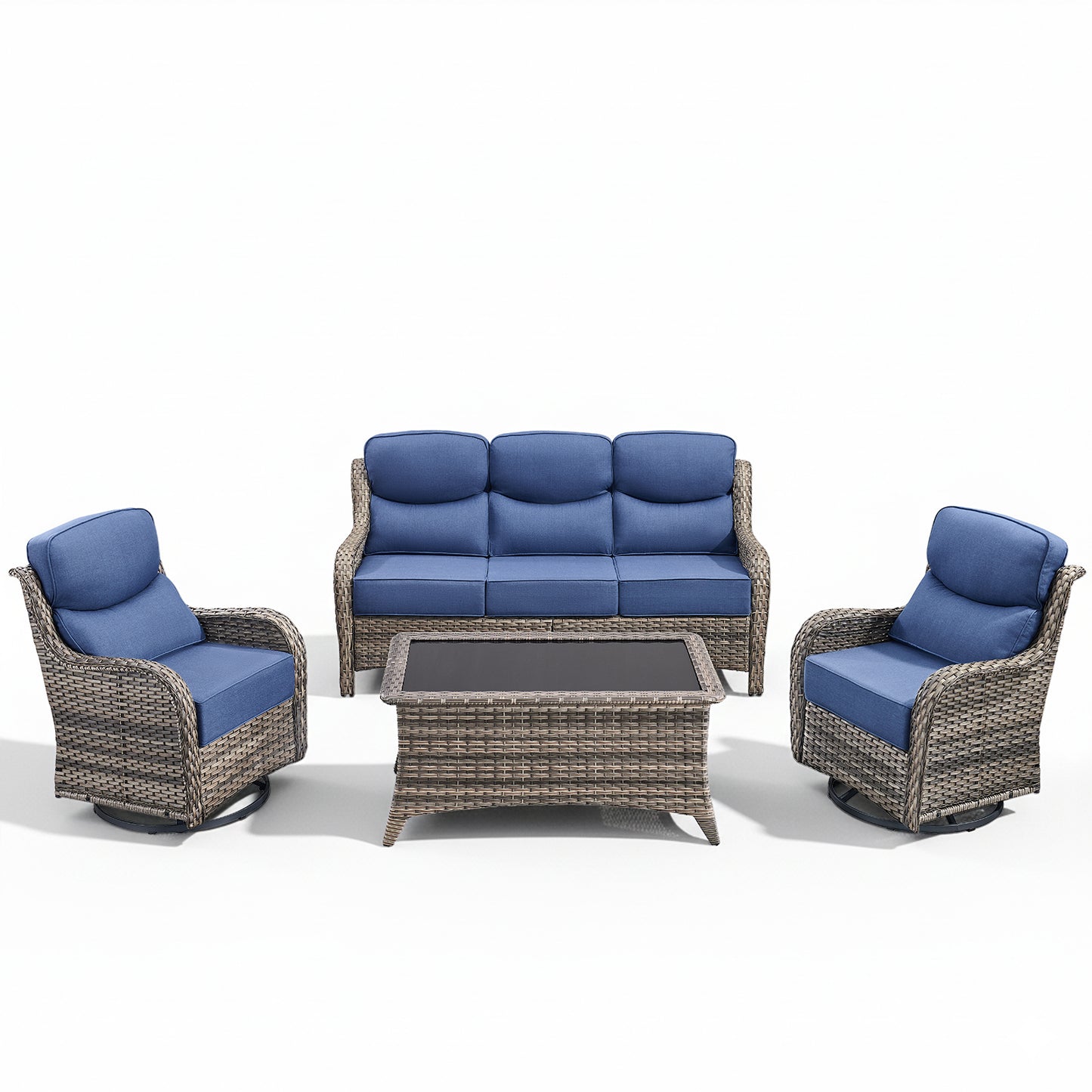 Premium 4PCS Patio Conversation Set for Backyard & Deck, Hand-Woven Rattan Sofa, Swivel Chairs & Coffee Table with 6" Cushions, NT Series