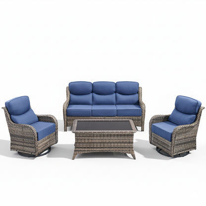 Premium 4PCS Patio Conversation Set for Backyard & Deck, Hand-Woven Rattan Sofa, Swivel Chairs & Coffee Table with 6" Cushions, NT Series