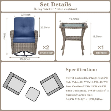 Swivel Glider Chairs Set with Side Table, NDS Series - Belord