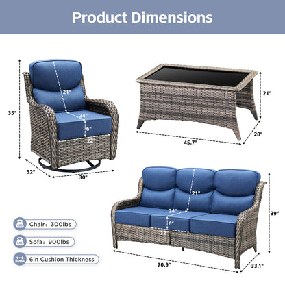 Premium 4PCS Patio Conversation Set for Backyard & Deck, Hand-Woven Rattan Sofa, Swivel Chairs & Coffee Table with 6" Cushions, NT Series