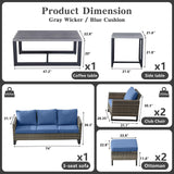 Patio Conversation Set 7-Piece with Sofa, Patio Chairs, Coffee Table, Side Table, and Ottoman, GRS Series - Belord