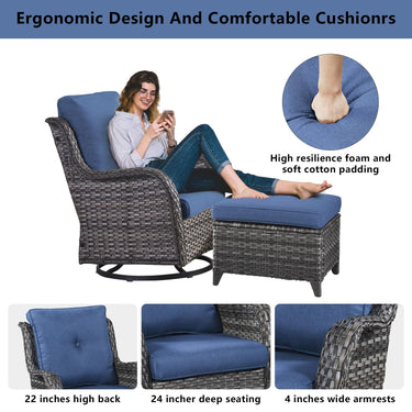 Patio Conversation Set 6-Piece with Sofa, Swivel Glider Chairs, Coffee Table, and Ottoman, NTC Series - Belord