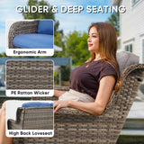 Patio Conversation Set 7-Piece with Sofa, Glider Loveseat, Swivel Glider Chairs, Ottoman and Coffee Table, NTC Series - Belord