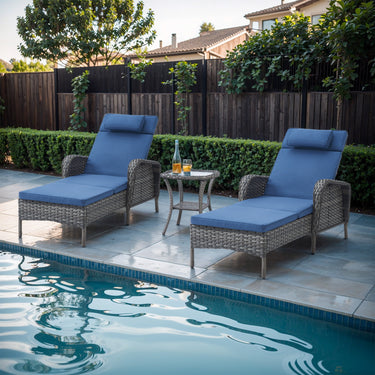 3-Piece Outdoor Wicker Lounge Set – 2 Adjustable 75" Chaise Lounges + Side Table, All-Weather Rattan, NTC Series - Belord