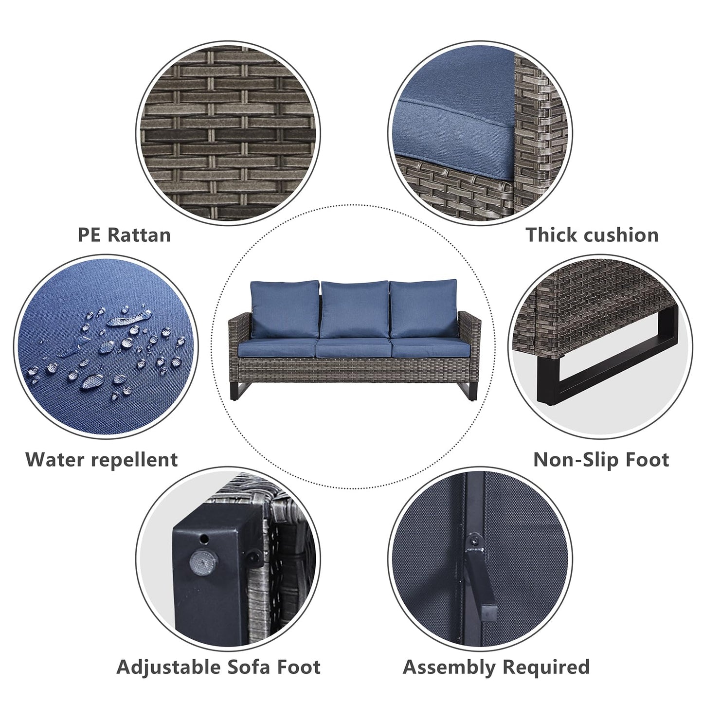 5-Piece Wicker Patio Furniture Set with 41" Fire Pit Table, 55,000 BTU Outdoor Conversation Set with Sofa & 2 Chairs, GRS Series