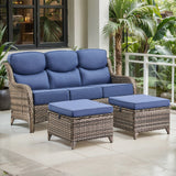 3-Piece All-Weather Wicker Sectional Sofa – 6" Ultra-Thick Cushions & Ottomans, NT Series - Belord