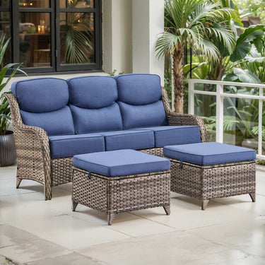 3-Piece All-Weather Wicker Sectional Sofa – 6" Ultra-Thick Cushions & Ottomans, NT Series - Belord