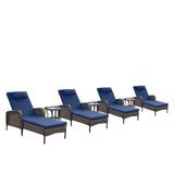 Premium 7-Piece Outdoor Rattan Lounge Set with 4 Adjustable Chaise Lounges & 3 Side Tables - All-Weather Wicker Patio Furniture for Pool Deck, NTC Series - Belord