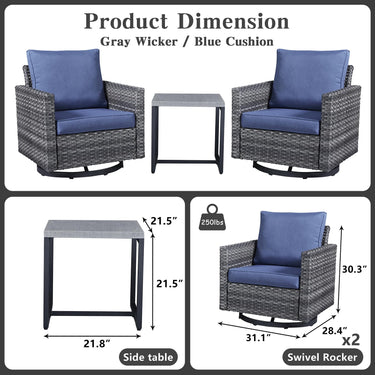 Swivel Glider Chairs Set with Side Table, GRS Series - Belord