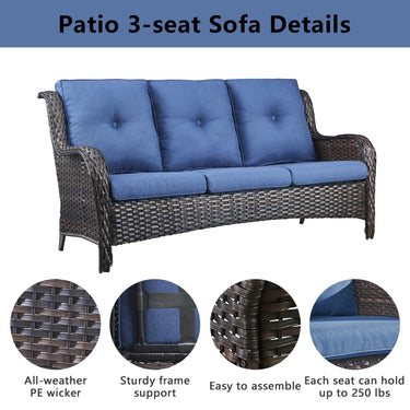 Patio Conversation Set 6-Piece with Sofa, Swivel Glider Chairs, Coffee Table, and Ottoman, NTC Series - Belord