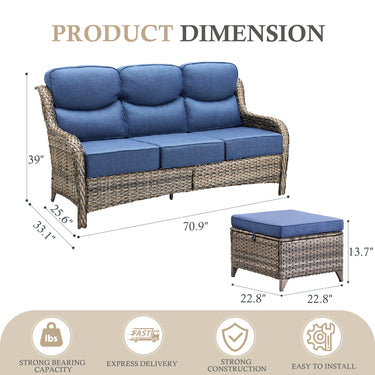 3-Piece All-Weather Wicker Sectional Sofa – 6" Ultra-Thick Cushions & Ottomans, NT Series - Belord