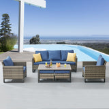 Patio Conversation Set 6-Piece with Sofa, Patio Chairs, Coffee Table, and Ottoman, GRS Series - Belord