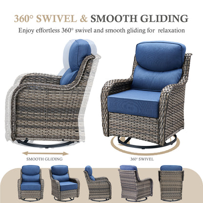 Premium 4PCS Patio Conversation Set for Backyard & Deck, Hand-Woven Rattan Sofa, Swivel Chairs & Coffee Table with 6" Cushions, NT Series