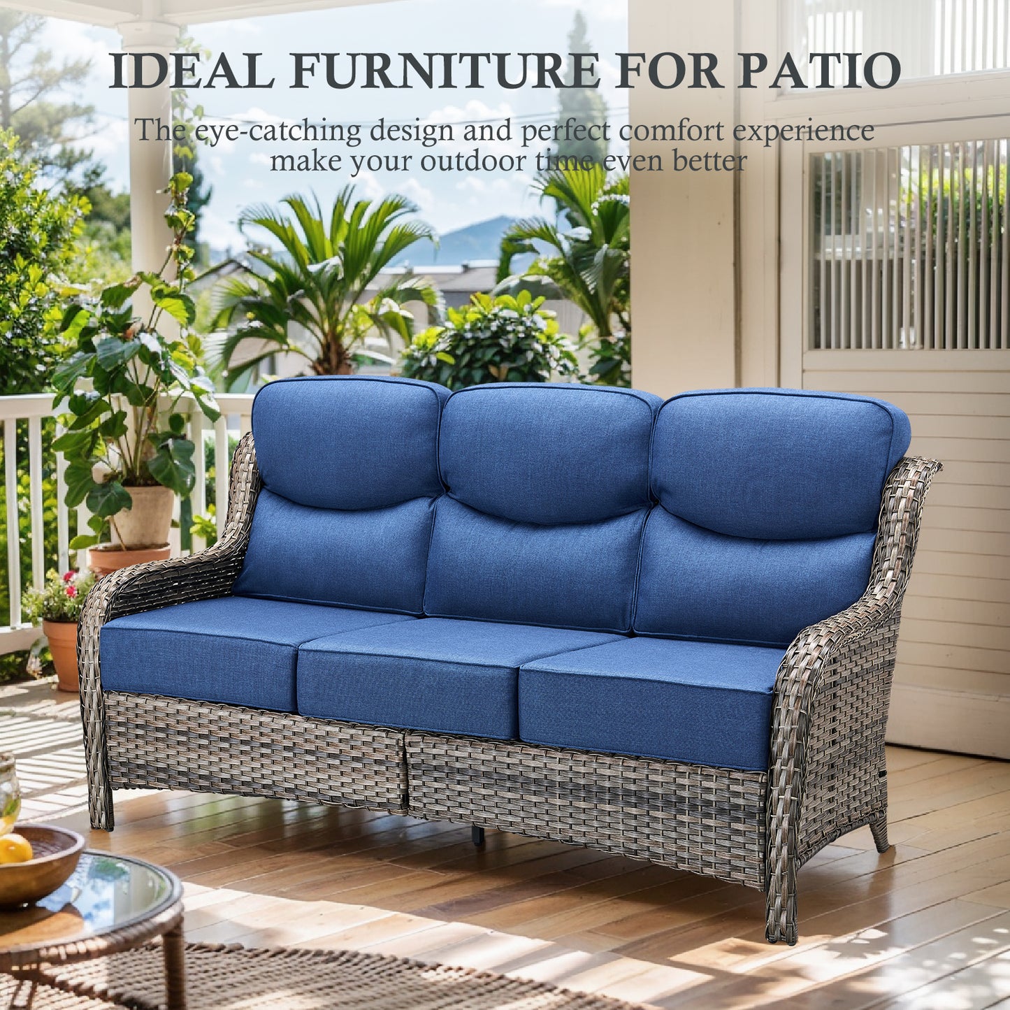 Premium 4PCS Patio Conversation Set for Backyard & Deck, Hand-Woven Rattan Sofa, Swivel Chairs & Coffee Table with 6" Cushions, NT Series
