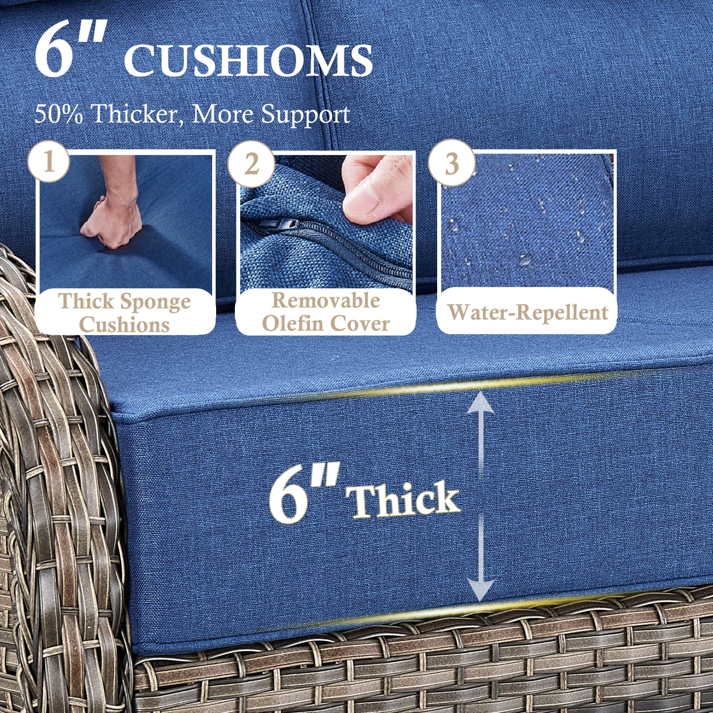 Premium 4PCS Patio Conversation Set for Backyard & Deck, Hand-Woven Rattan Sofa, Swivel Chairs & Coffee Table with 6" Cushions, NT Series