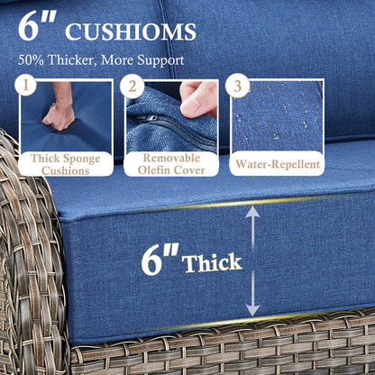 Premium 4PCS Patio Conversation Set for Backyard & Deck, Hand-Woven Rattan Sofa, Swivel Chairs & Coffee Table with 6" Cushions, NT Series