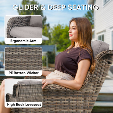 Patio Conversation Set 7-Piece with Sofa, Glider Loveseat, Swivel Glider Chairs, Ottoman and Coffee Table, NTC Series - Belord