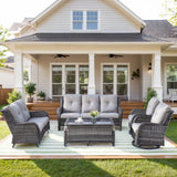 Patio Conversation Set 7-Piece with Sofa, Glider Loveseat, Swivel Glider Chairs, Ottoman and Coffee Table, NTC Series - Belord