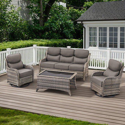 Premium 4PCS Patio Conversation Set for Backyard & Deck, Hand-Woven Rattan Sofa, Swivel Chairs & Coffee Table with 6" Cushions, NT Series