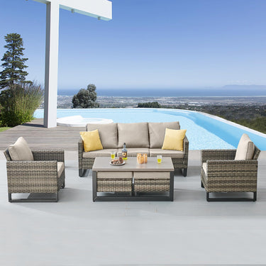 Patio Conversation Set 6-Piece with Sofa, Patio Chairs, Coffee Table, and Ottoman, GRS Series - Belord