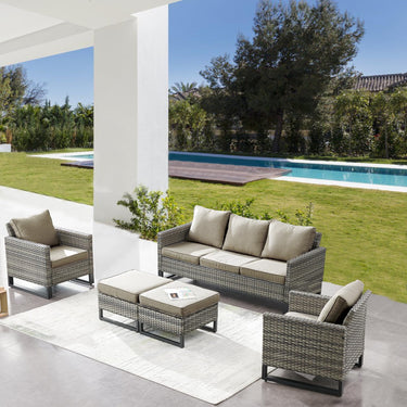 Patio Conversation Set 5-Piece with Sofa, Patio Chairs, and Ottoman, GRS Series - Belord