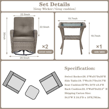 Swivel Glider Chairs Set with Side Table, NDS Series - Belord