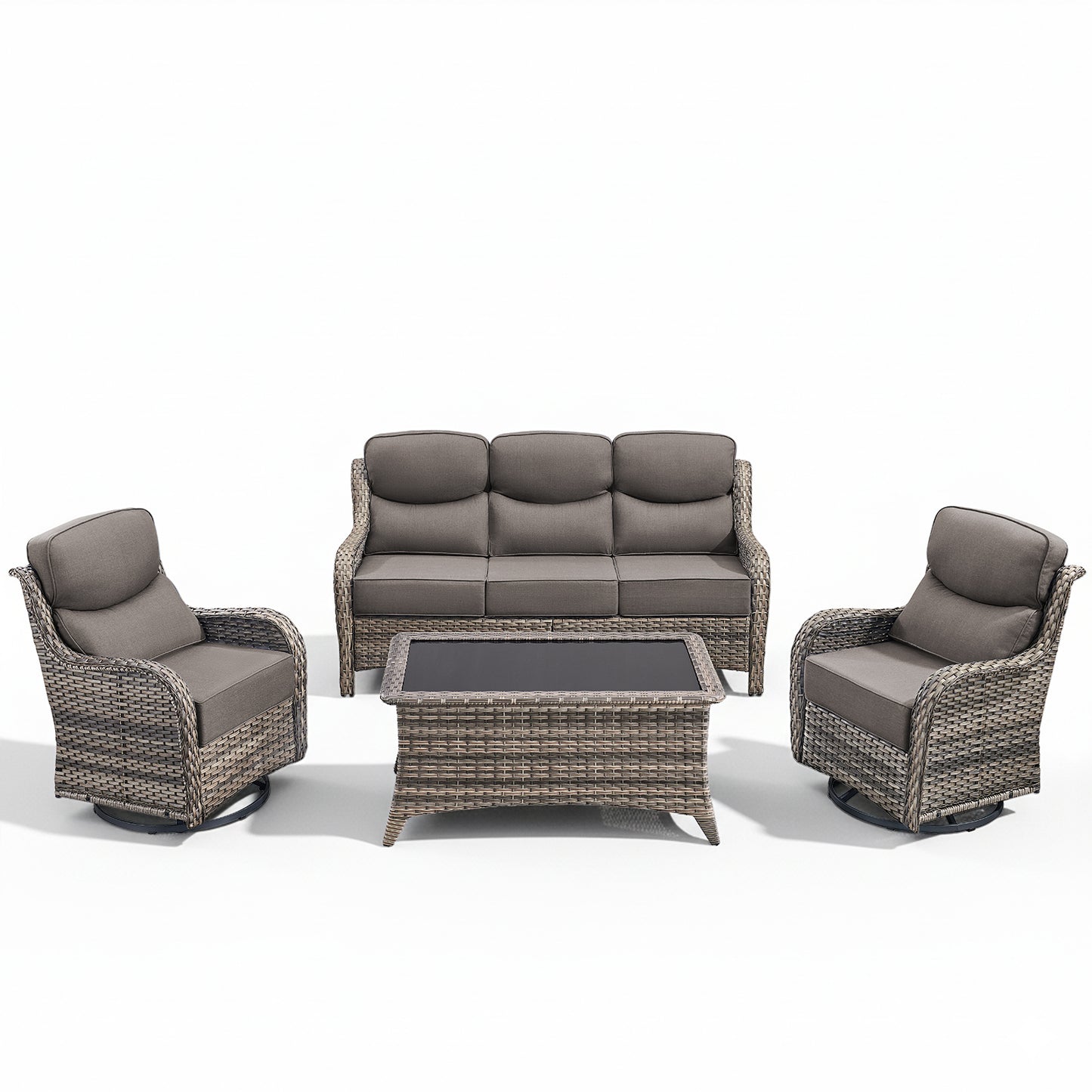 Premium 4PCS Patio Conversation Set for Backyard & Deck, Hand-Woven Rattan Sofa, Swivel Chairs & Coffee Table with 6" Cushions, NT Series