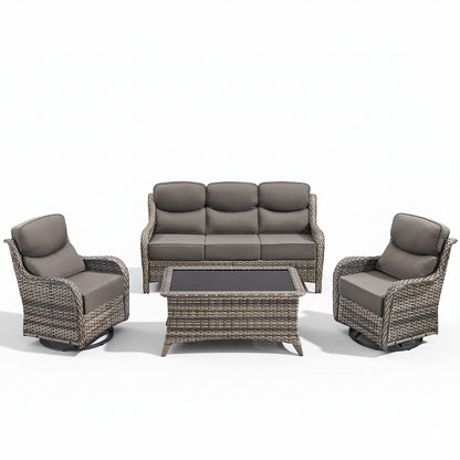 Premium 4PCS Patio Conversation Set for Backyard & Deck, Hand-Woven Rattan Sofa, Swivel Chairs & Coffee Table with 6" Cushions, NT Series