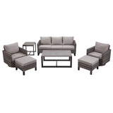 Patio Conversation Set 7-Piece with Sofa, Patio Chairs, Coffee Table, Side Table, and Ottoman, GRS Series - Belord