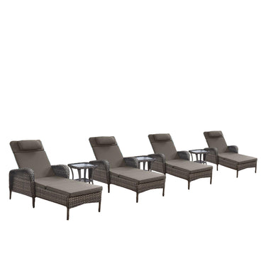 Premium 7-Piece Outdoor Rattan Lounge Set with 4 Adjustable Chaise Lounges & 3 Side Tables - All-Weather Wicker Patio Furniture for Pool Deck, NTC Series - Belord