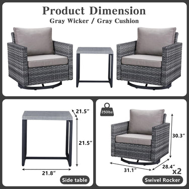 Swivel Glider Chairs Set with Side Table, GRS Series - Belord