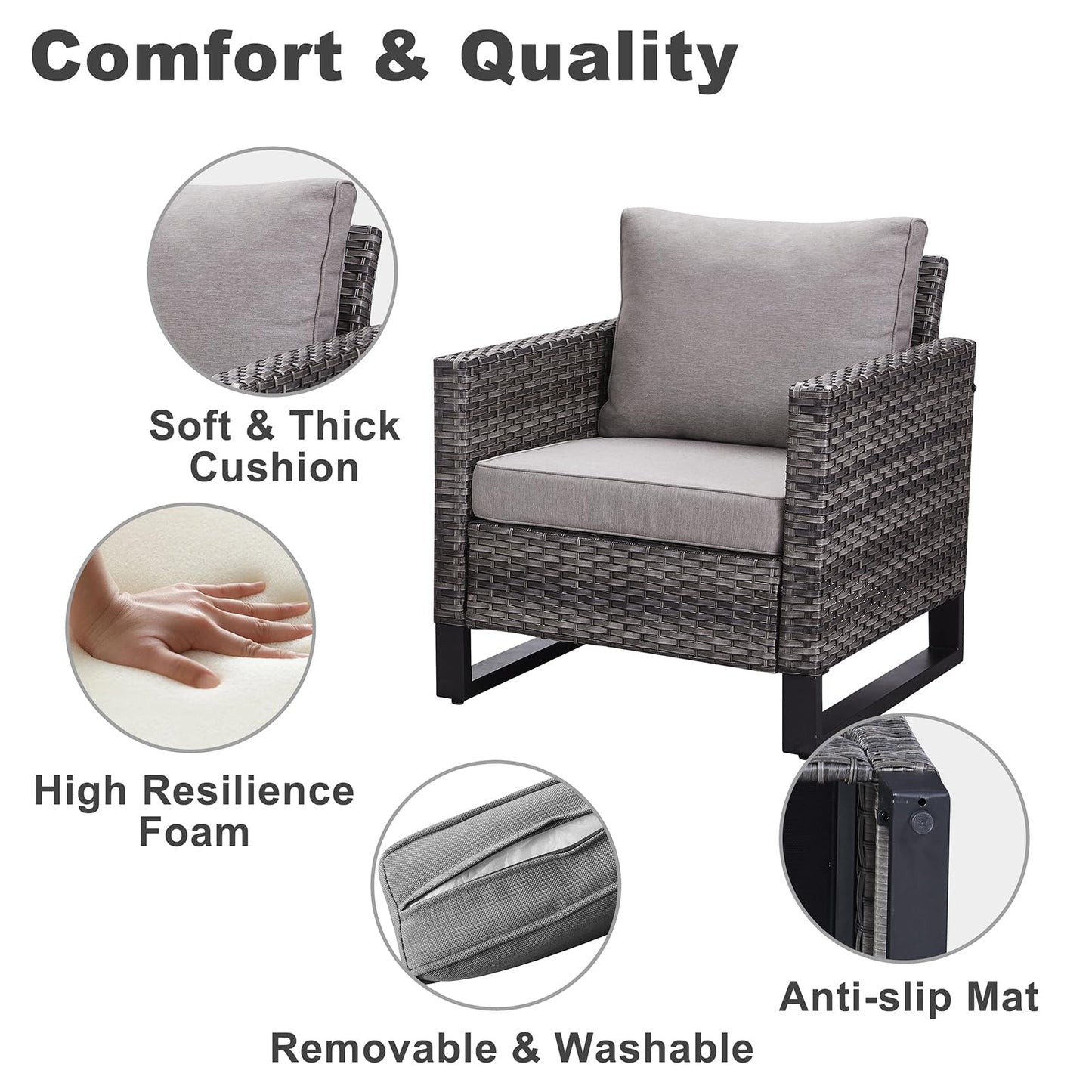 5-Piece Wicker Patio Furniture Set with 41" Fire Pit Table, 55,000 BTU Outdoor Conversation Set with Sofa & 2 Chairs, GRS Series