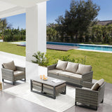 Patio Conversation Set 6-Piece with Sofa, Patio Chairs, Coffee Table, and Ottoman, GRS Series - Belord