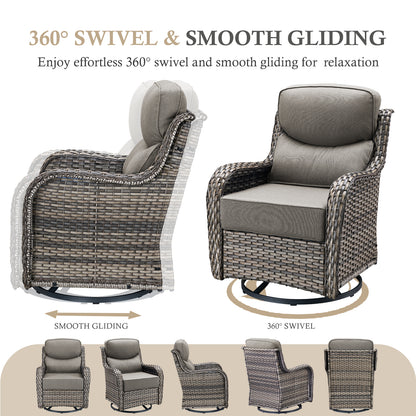 Premium 4PCS Patio Conversation Set for Backyard & Deck, Hand-Woven Rattan Sofa, Swivel Chairs & Coffee Table with 6" Cushions, NT Series