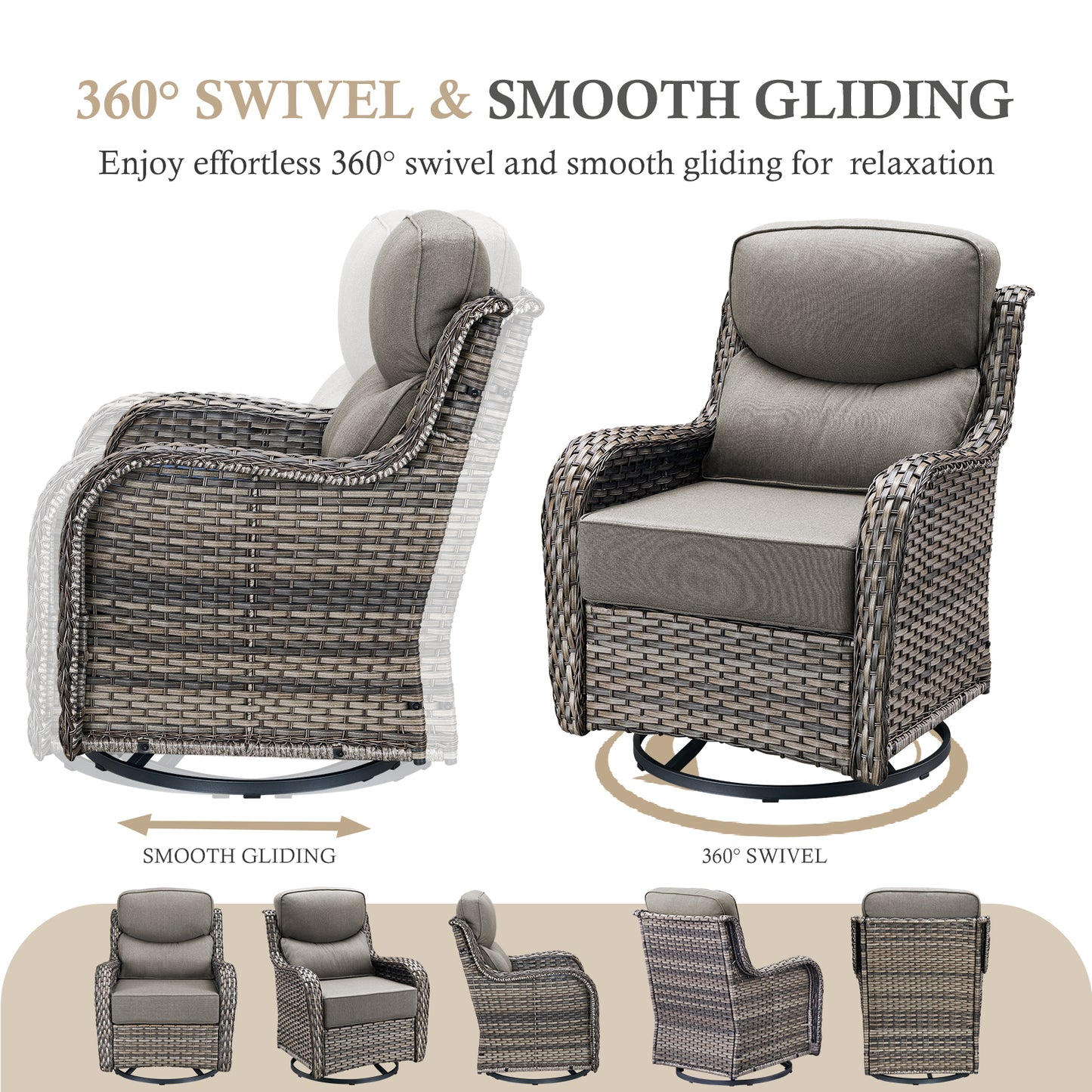 4PCS Outdoor Patio Fire Pit Set for Garden Parties, Rattan Sofa & Swivel Chairs with Rectangular Fire Table and Wind Glass, NT Series