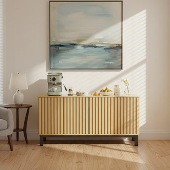 Save 50% - 63" Buffet Cabinet Sideboard with 4 Fluted Doors, Large Kitchen Storage Credenza, Wood Cabinet with Metal Legs for Living Room & Entryway
