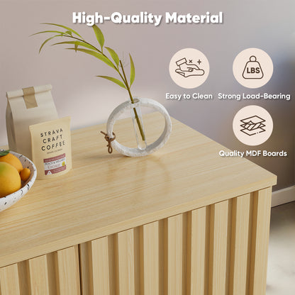 Save 50% - 63" Buffet Cabinet Sideboard with 4 Fluted Doors, Large Kitchen Storage Credenza, Wood Cabinet with Metal Legs for Living Room & Entryway