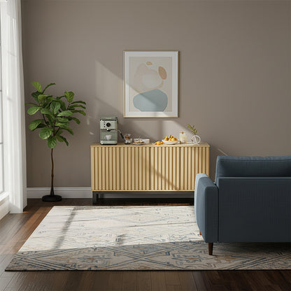 Save 50% - 63" Buffet Cabinet Sideboard with 4 Fluted Doors, Large Kitchen Storage Credenza, Wood Cabinet with Metal Legs for Living Room & Entryway