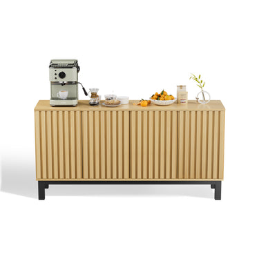 Save 50% - 63" Buffet Cabinet Sideboard with 4 Fluted Doors, Large Kitchen Storage Credenza, Wood Cabinet with Metal Legs for Living Room & Entryway