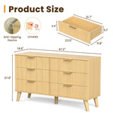 Natural wood dresser by Belord featuring 6 drawers with a fluted boho design, ideal for bedroom storage.
