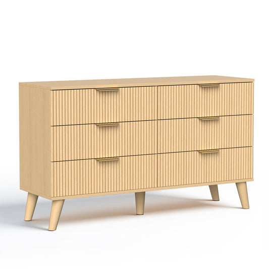 Save 50% - 47" Modern Wood Dresser with 6 Drawers – Fluted Boho Design, Chest of Drawers for Bedroom