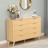 Natural wood 47-inch modern dresser with 8 drawers featuring fluted boho design by Belord for bedroom storage.