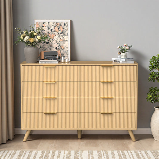 Save 50% - 47" Modern Wood Dresser with 8 Drawers – Fluted Boho Design, Chest of Drawers for Bedroom