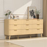 Light wood Belord 63-inch modern boho dresser with nine drawers and fluted detailing, ideal for bedroom storage.