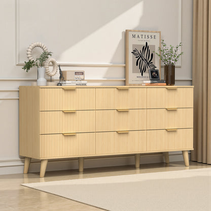 Save 50% - 63" Modern Boho Dresser – 9-Drawer Light Wood Chest with Fluted Detailing | Bedroom Storage