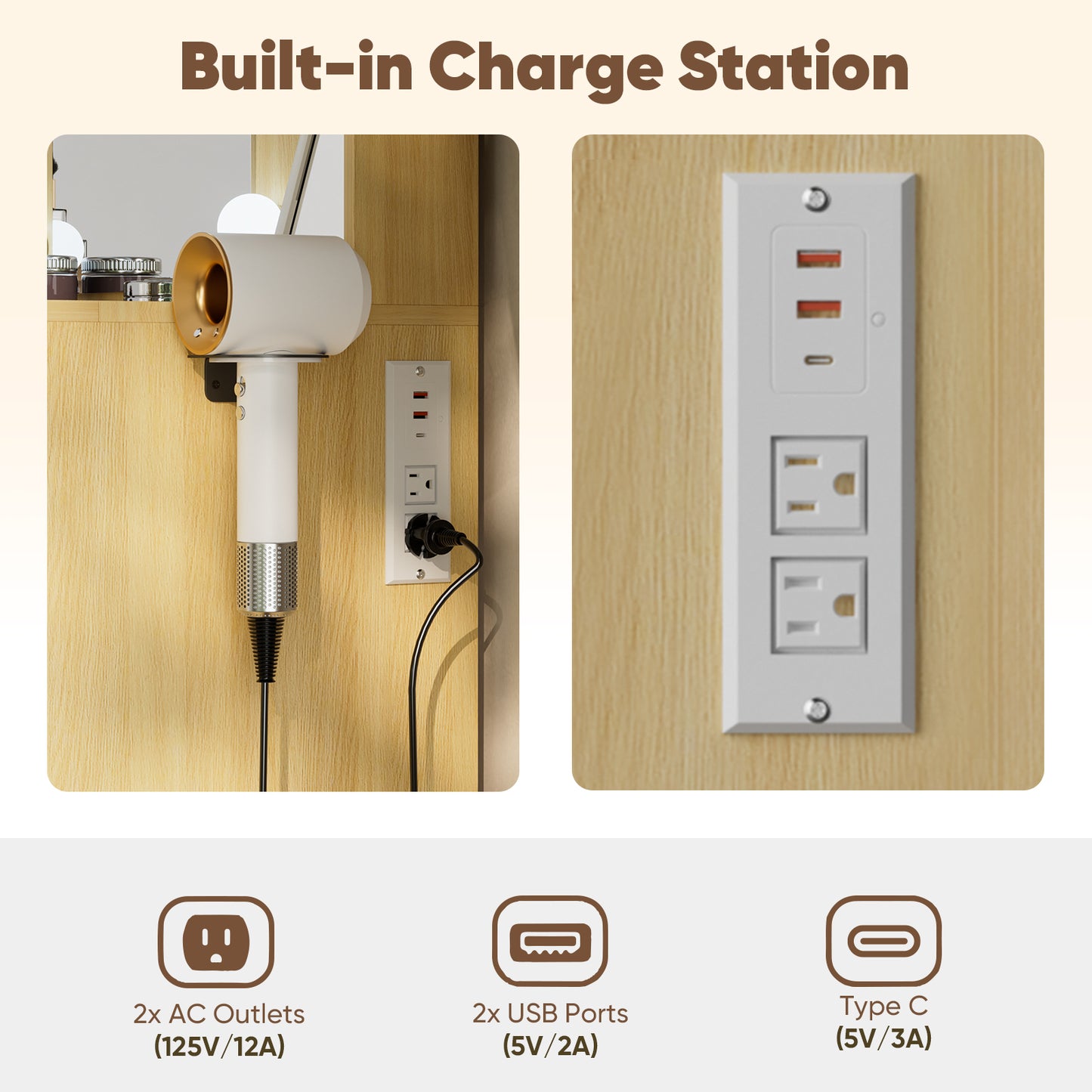 Save 50% - 37" Fluted Makeup Vanity Desk with LED Mirror, 5 Drawers & Glass Top, Vanity Table with Cabinet, Chair and Charging Station, 3 Light Modes for Bedroom