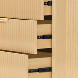Natural wood dresser with six drawers featuring fluted boho design, ideal for bedroom storage by Belord