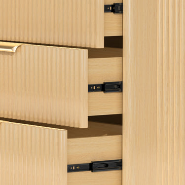 Natural wood dresser with six drawers featuring fluted boho design, ideal for bedroom storage by Belord