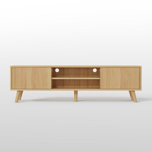 Save 50% - 75" Boho TV Stand in Natural | Media Console with Fluted Doors & Ample Storage